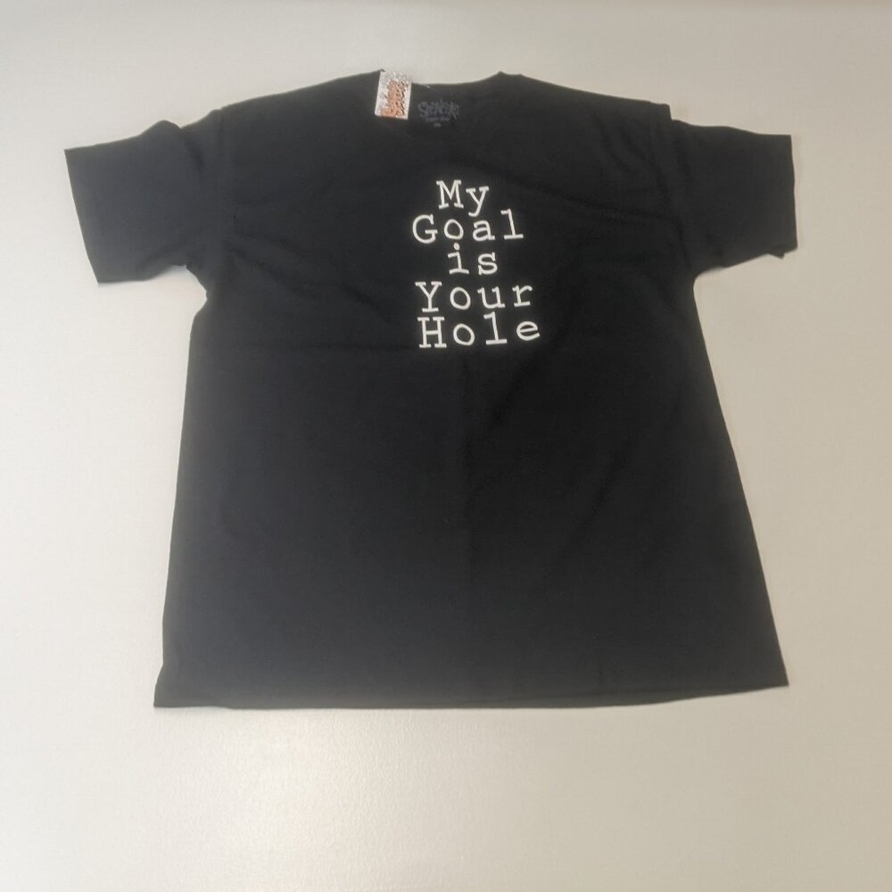 NWT Spencer's Black Tee Size Large My Goal is Your Hole